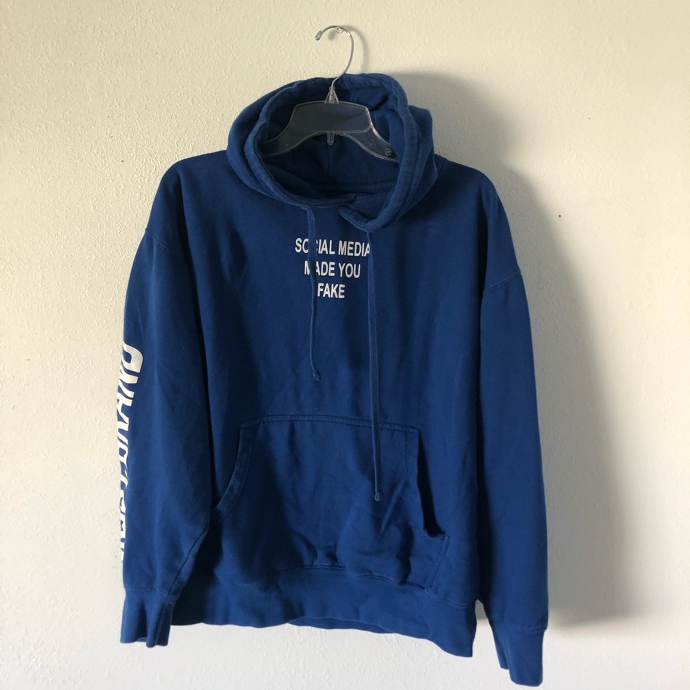SOCIAL MEDIA MADE YOU FAKE blue hoodie